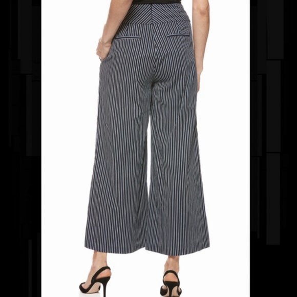 NWT PAIGE CHARISMA NAVY STRIPE WIDE LEG PANTS 10 - Picture 3 of 14